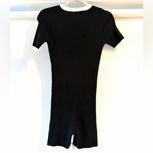 Free People Black Textured Knit Romper with White Trim - Picture 4 of 13